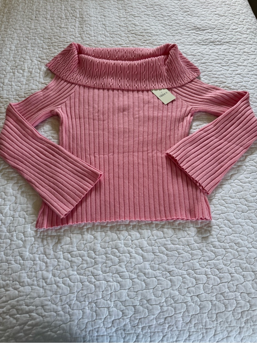 Women's Pink Off-Shoulder Ribbed Sweater Top